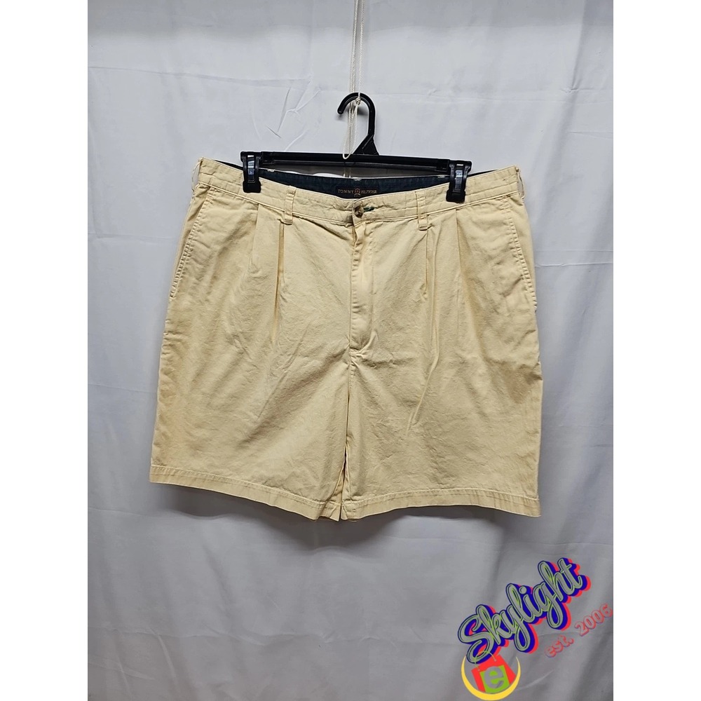 Tommy Hilfiger Mens Golf Shorts 38 Yellow Chino Pleated Slash Pockets 7'' Inseam